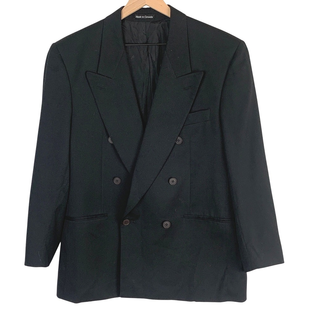 Yves Saint Laurent Double Breasted Worsted Wool Blazer Men's M Black Peak Lapel